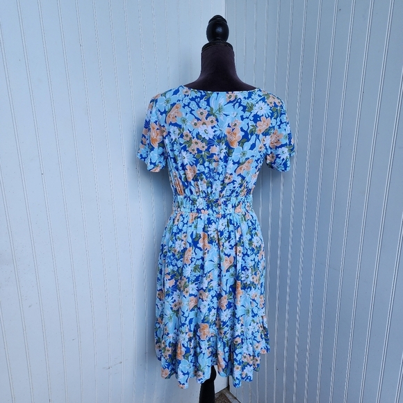 Croft & Barrow WomensBlue Orange Floral Dress Short Sleeve Elastic Waist Sz S - Picture 8 of 15